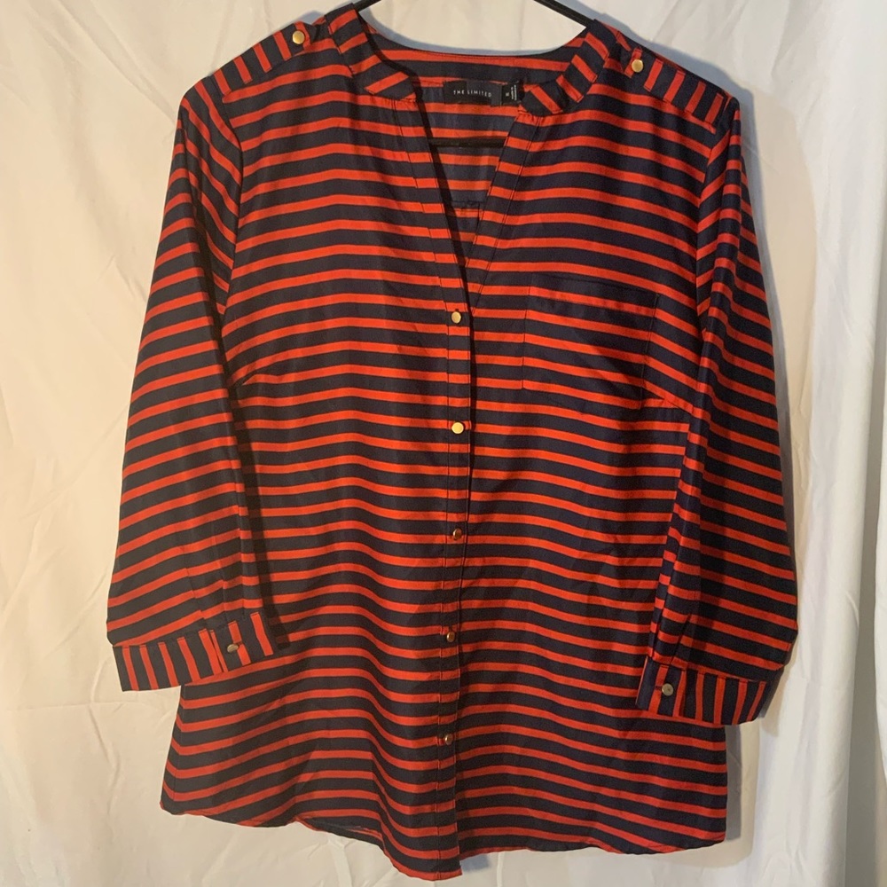 Navy and red striped button down blouse, The Limited, size M